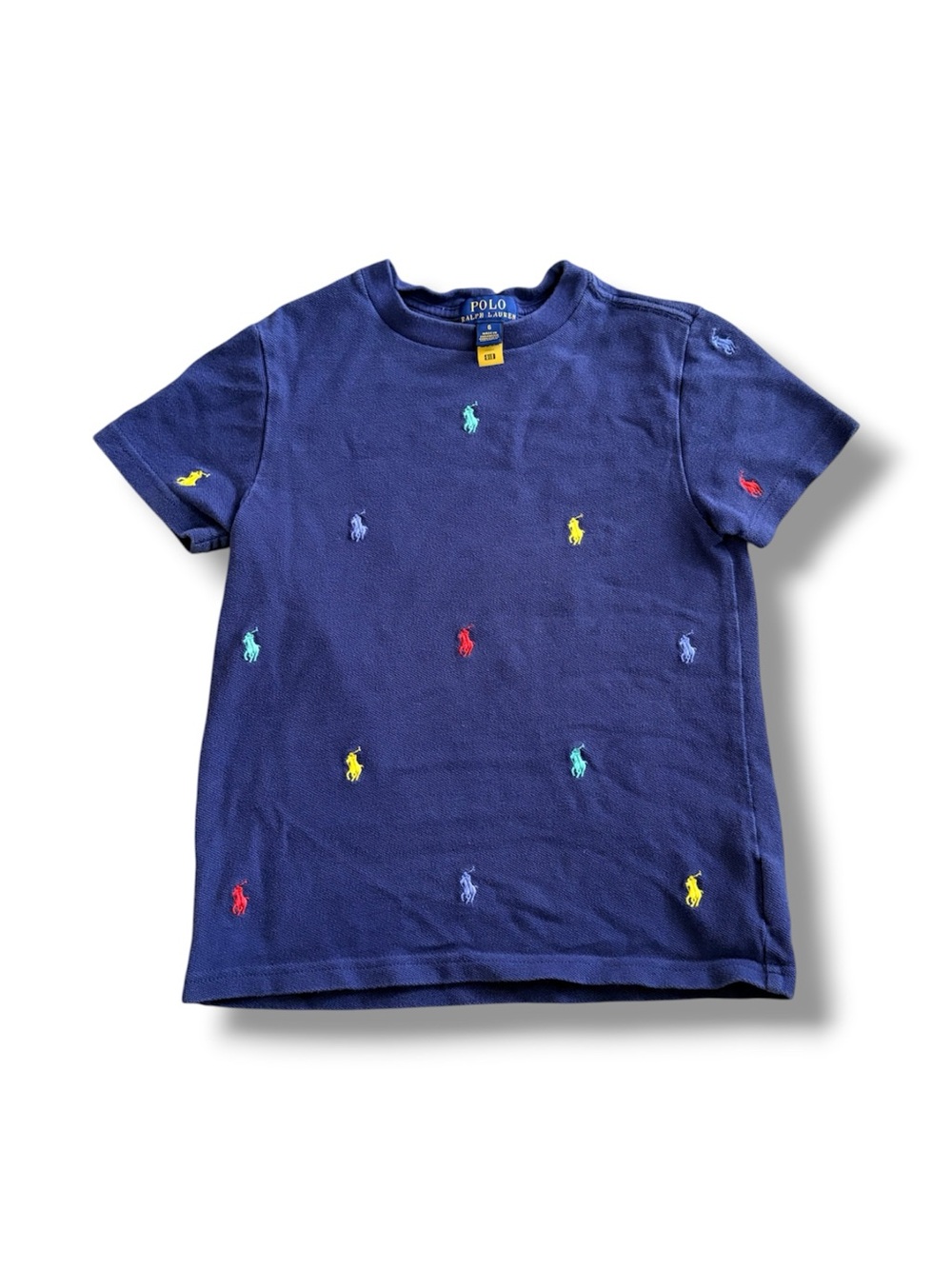 Polo by Ralph Lauren Navy Tee with Multicolor All Over Pony Embroidery